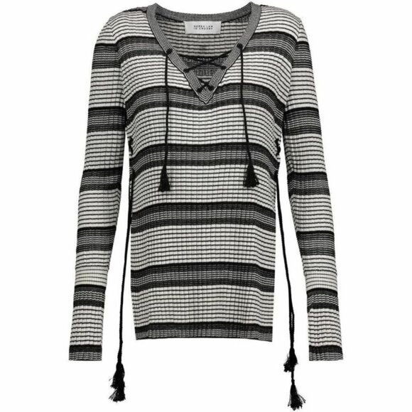 Derek Lam 10 Crosby Silk Cashmere Knit Striped Knit Lace Up Top Sz XS - Picture 1 of 8